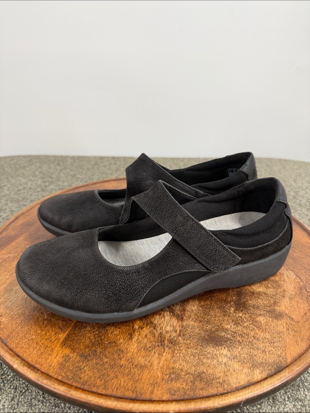 Clarks Shoe Wm 9.5 Wide Sillian Bella Black Nubuck Mary Jane Comfort Cloudstep
